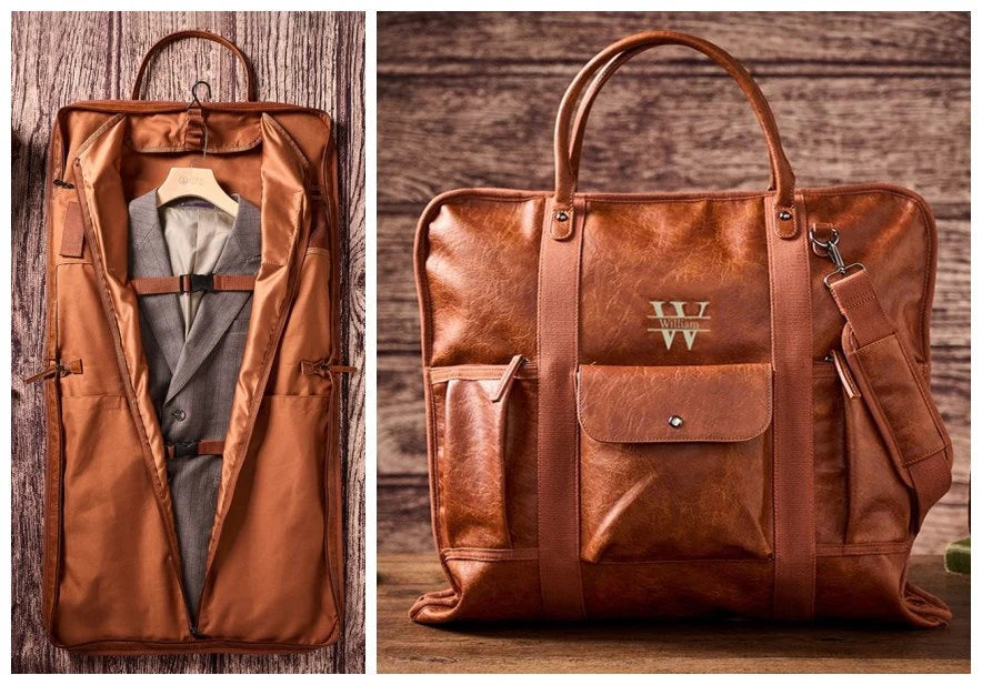 Personalized Leather Garment Bag, Water Proof Carry On Garment Bag for Business Travel, Leather Men Suit Cover, Best Gift for Him