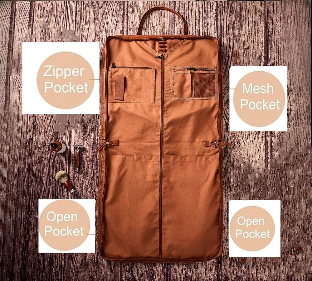 Personalized Leather Garment Bag, Water Proof Carry On Garment Bag for Business Travel, Leather Men Suit Cover, Best Gift for Him