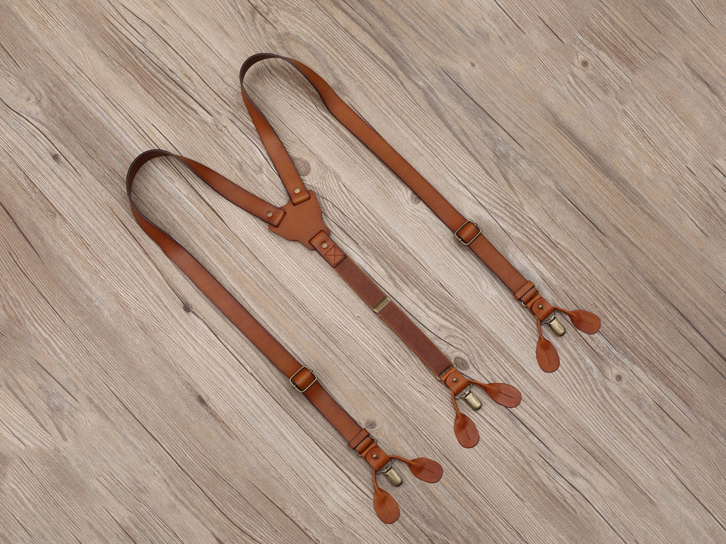 Personalized Men's Leather Suspenders, Brown Suspenders Leather Suspenders, Groomsmen Gift