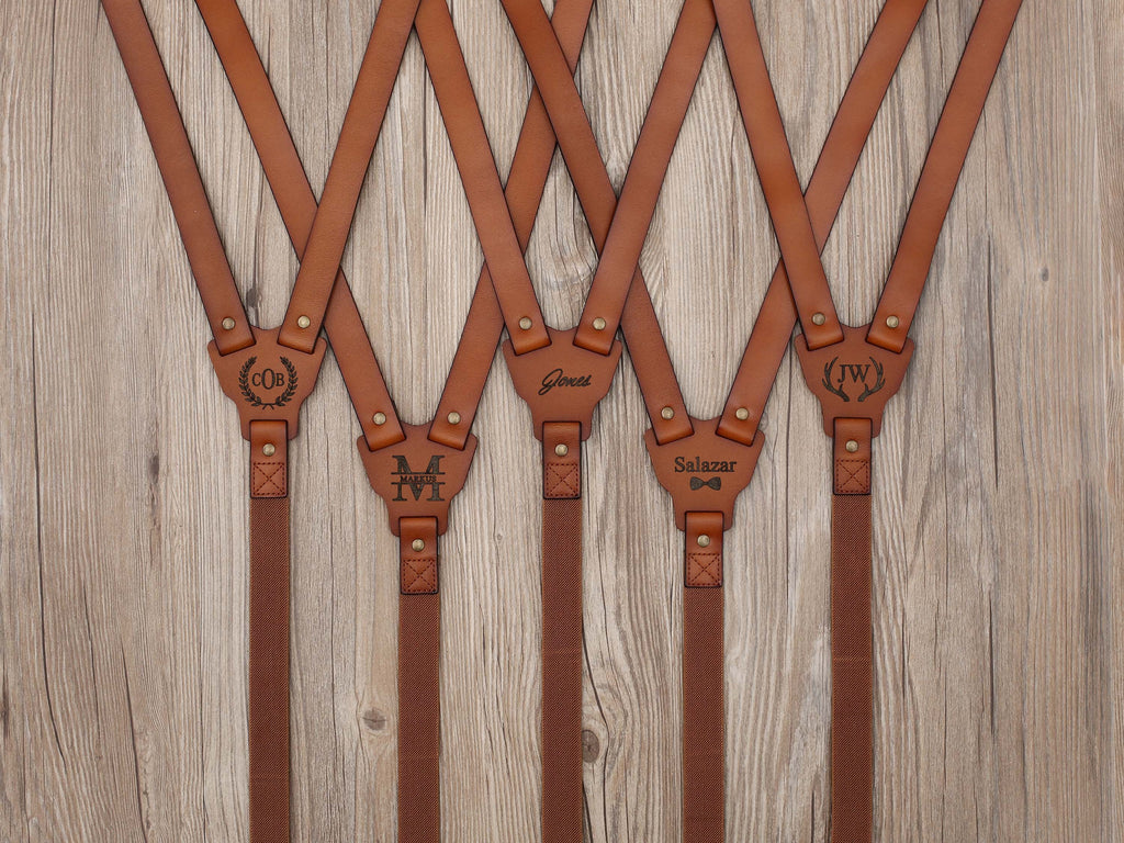 Personalized Men's Leather Suspenders, Brown Suspenders Leather Suspenders, Groomsmen Gift