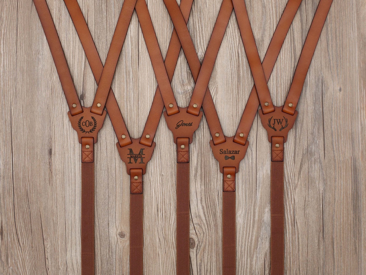 Personalized Men's Leather Suspenders, Brown Suspenders Leather Suspenders, Groomsmen Gift