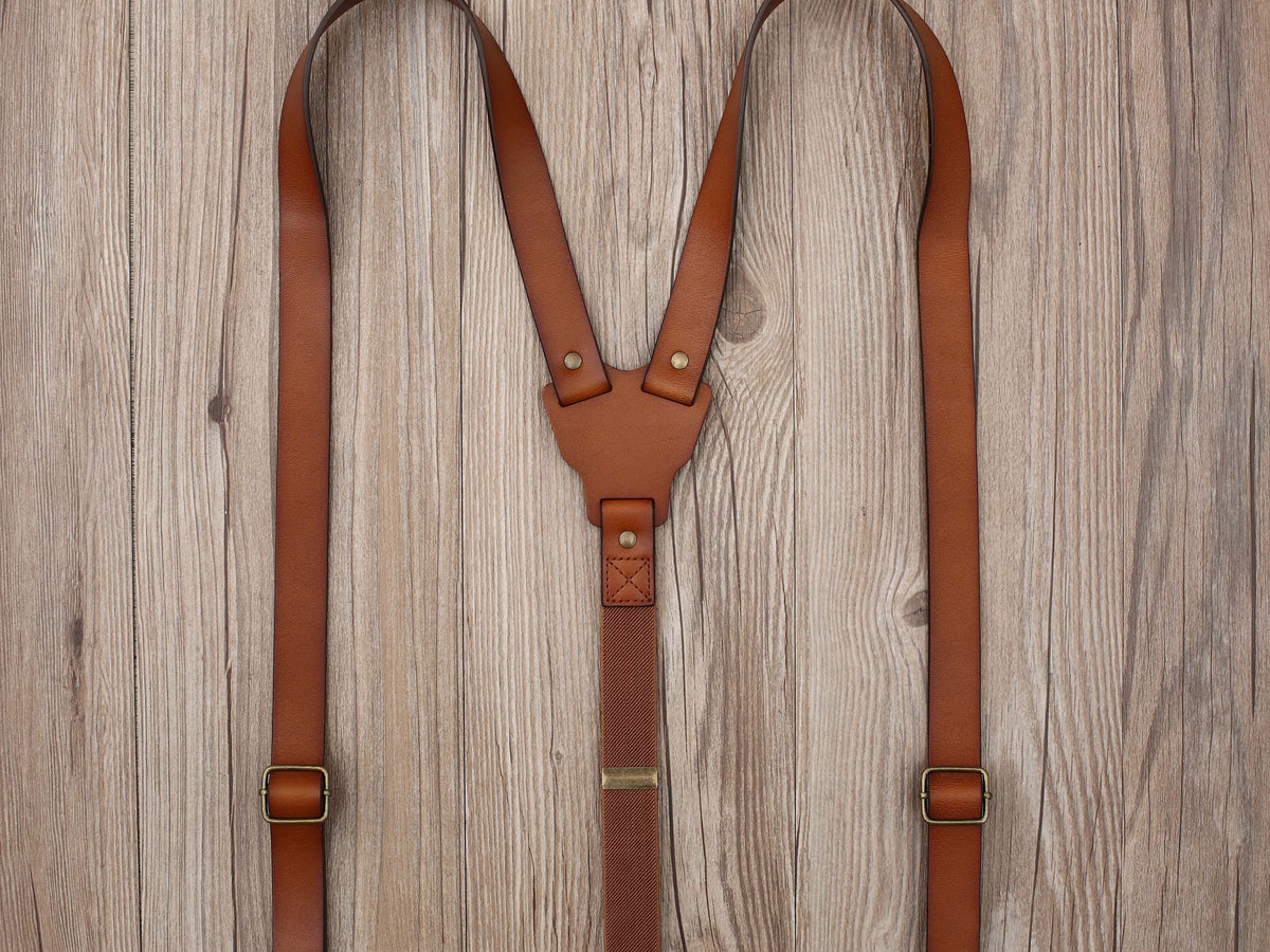 Personalized Men's Leather Suspenders, Brown Suspenders Leather Suspenders, Groomsmen Gift