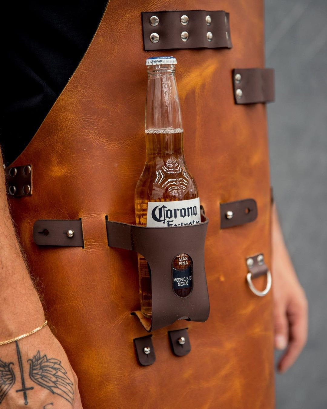 Personalized PU Leather BBQ Apron with Pockets, Custom Grill Apron for Men, Engraved Chef Gift
