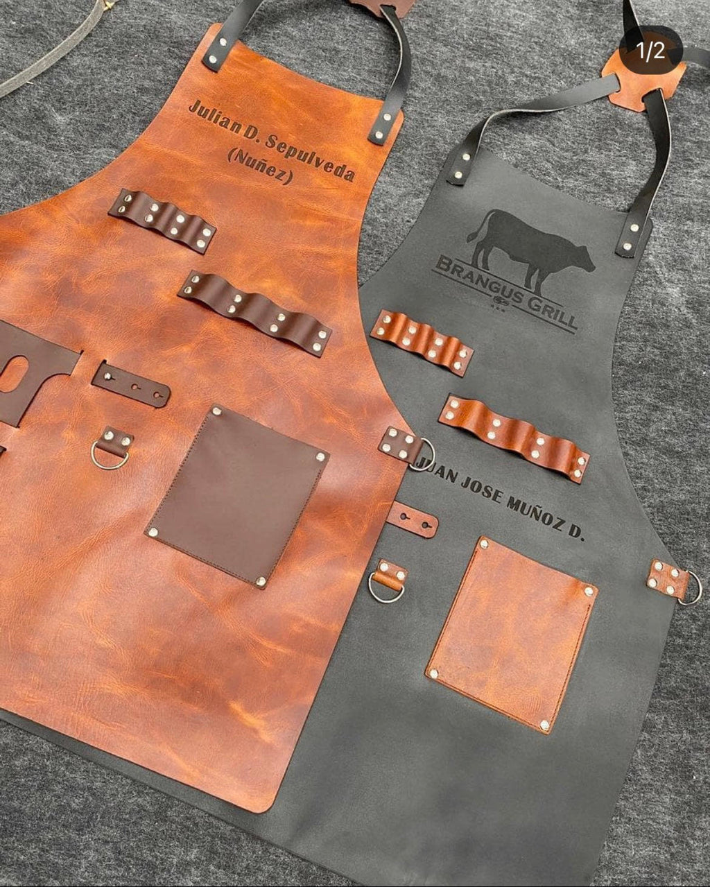 Personalized PU Leather BBQ Apron with Pockets, Custom Grill Apron for Men, Engraved Chef Gift