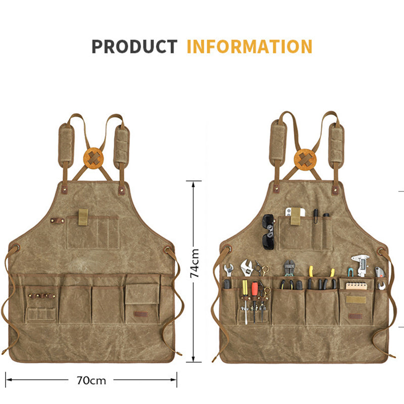 Personalized Thick Canvas Tool Apron,  Waterproof Retro Utility Apron for Craftsman, Gardener & Artisan