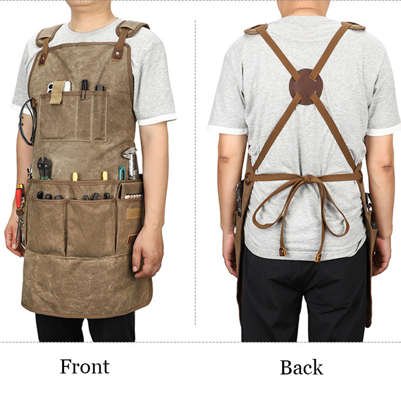 Personalized Thick Canvas Tool Apron,  Waterproof Retro Utility Apron for Craftsman, Gardener & Artisan
