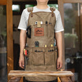 Personalized Thick Canvas Tool Apron,  Waterproof Retro Utility Apron for Craftsman, Gardener & Artisan
