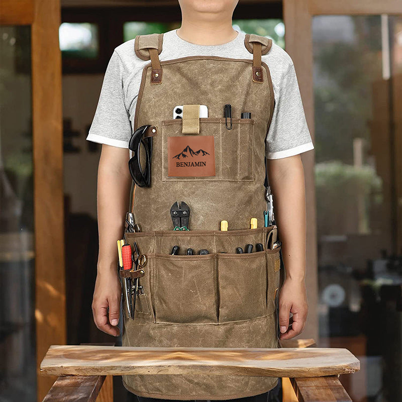 Personalized Thick Canvas Tool Apron,  Waterproof Retro Utility Apron for Craftsman, Gardener & Artisan