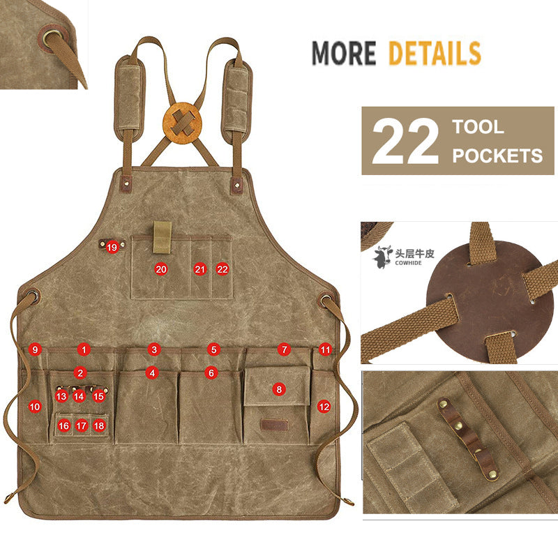 Personalized Thick Canvas Tool Apron,  Waterproof Retro Utility Apron for Craftsman, Gardener & Artisan