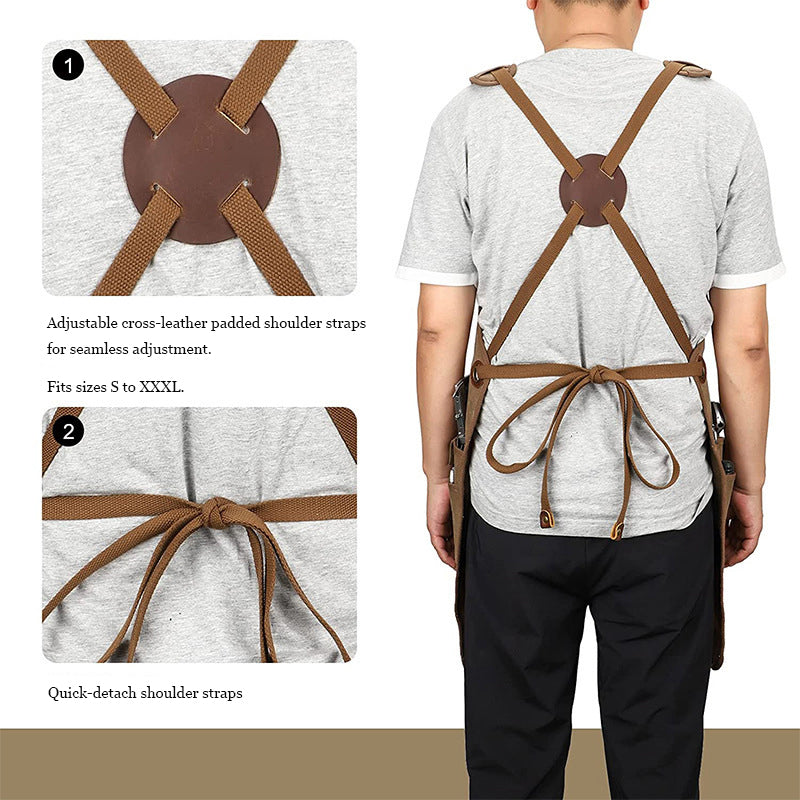 Personalized Thick Canvas Tool Apron,  Waterproof Retro Utility Apron for Craftsman, Gardener & Artisan