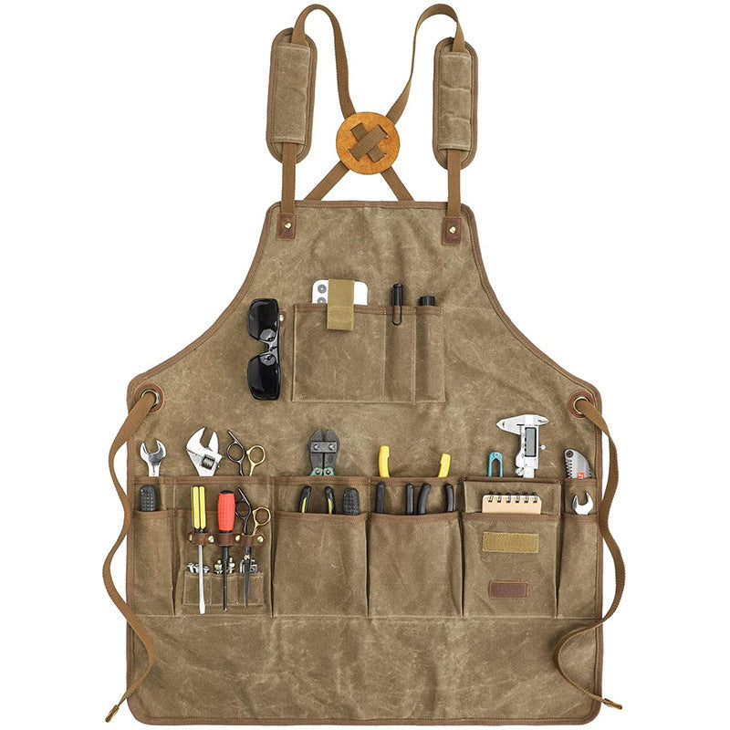 Personalized Thick Canvas Tool Apron,  Waterproof Retro Utility Apron for Craftsman, Gardener & Artisan