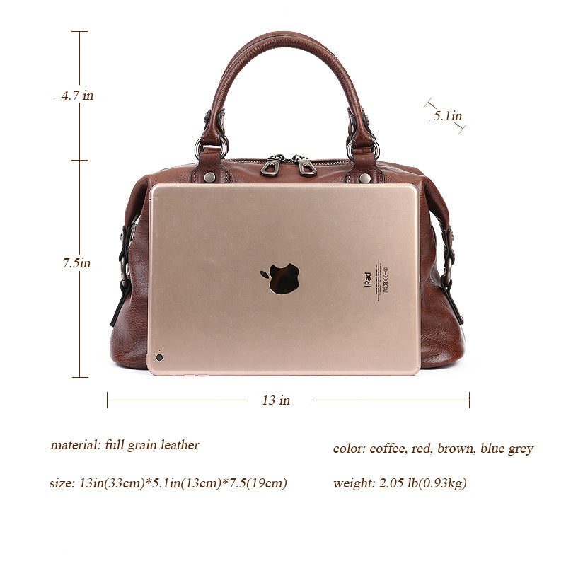 Retro Leather Tote Bag for Women Full Grain Leather Crossbody Bag