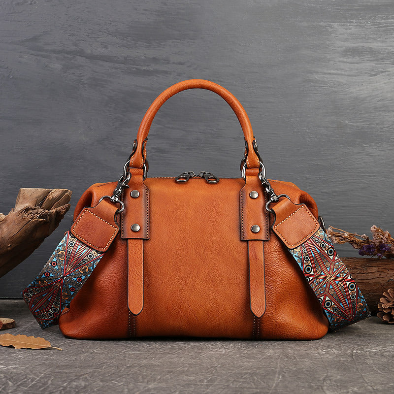 Retro Leather Tote Bag for Women Full Grain Leather Crossbody Bag