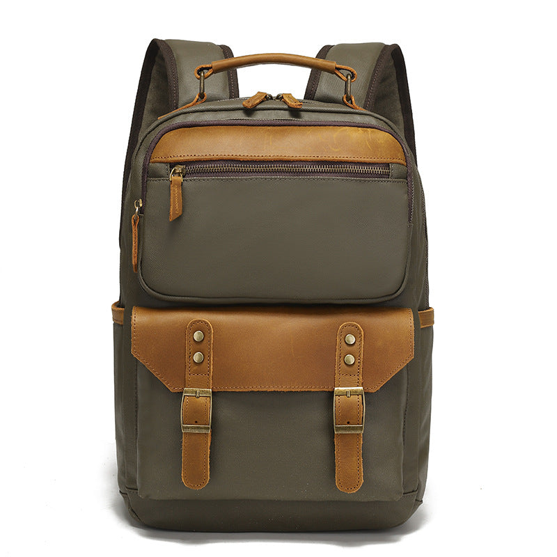 Waterproof Canvas Leather Backpack Large Travel School Bag Mens Laptop Rucksack Unisex Hiking College Backpack