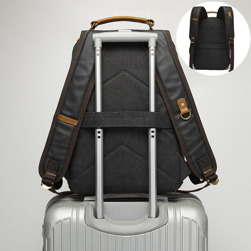 Waterproof Canvas Leather Backpack Large Travel School Bag Mens Laptop Rucksack Unisex Hiking College Backpack