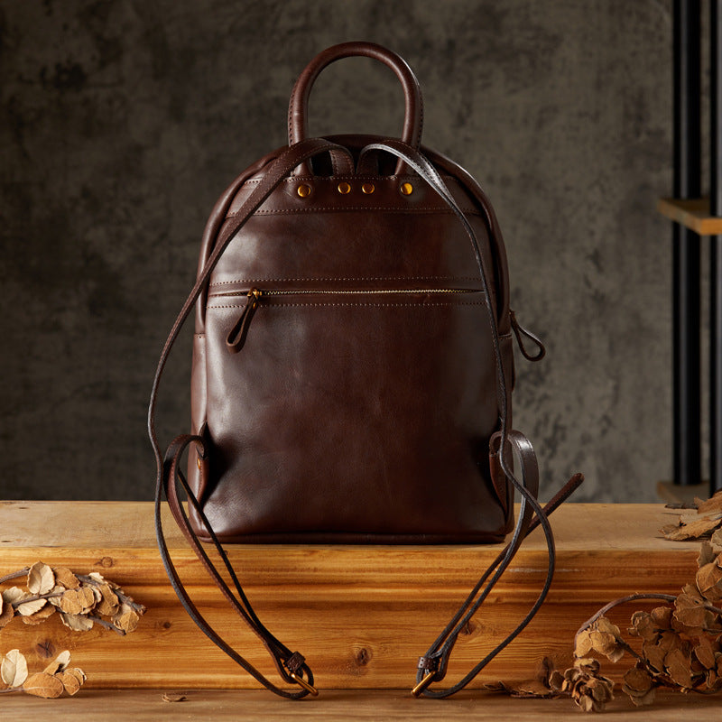 Women Vintage Genuine Leather Backpack, Designer Leather Backpack Purse, Women's Leather Backpack for School