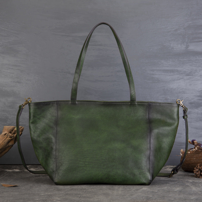 Womens Large Leather Tote Bag Retro Leather Shoulder Bag Shopping Tote Bag