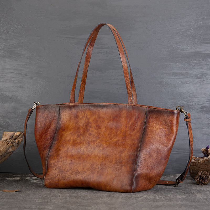 Womens Large Leather Tote Bag Retro Leather Shoulder Bag Shopping Tote Bag