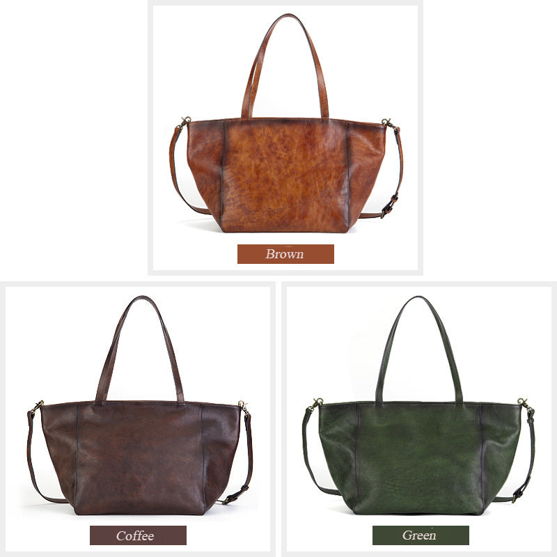 Womens Large Leather Tote Bag Retro Leather Shoulder Bag Shopping Tote Bag