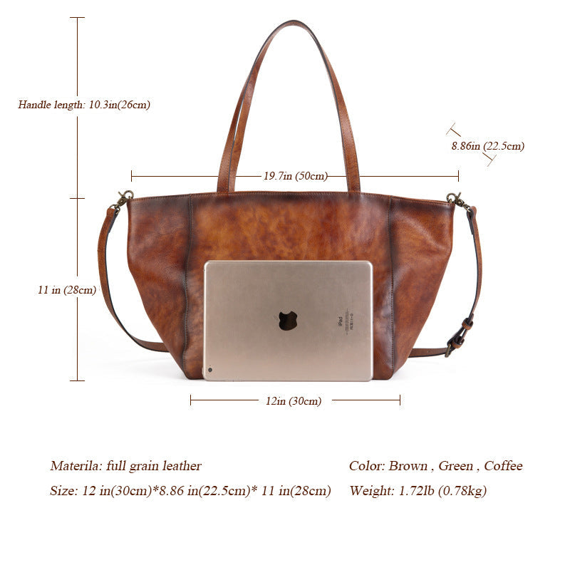 Womens Large Leather Tote Bag Retro Leather Shoulder Bag Shopping Tote Bag