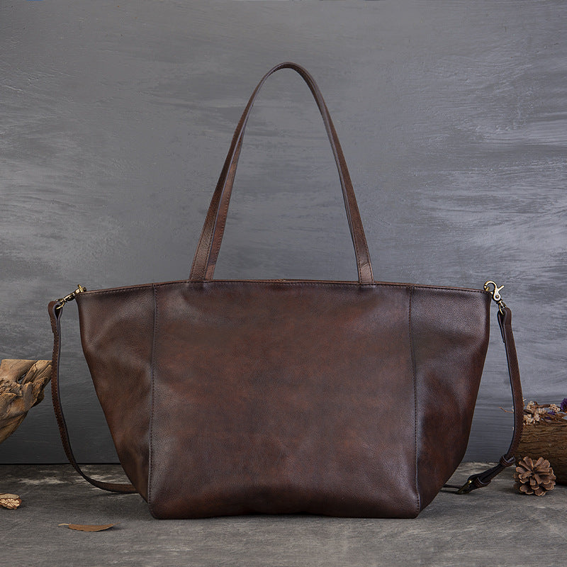 Womens Large Leather Tote Bag Retro Leather Shoulder Bag Shopping Tote Bag