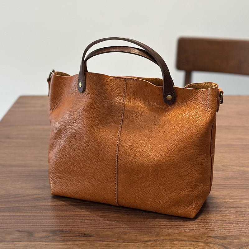 Genuine Leather Purse for Ladies, Full Grain Leather Crossbody with Removable Strap, Leather Convertible Satchel Bag