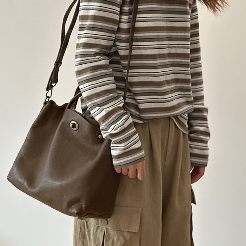 Genuine Leather Purse for Ladies, Full Grain Leather Crossbody with Removable Strap, Leather Convertible Satchel Bag