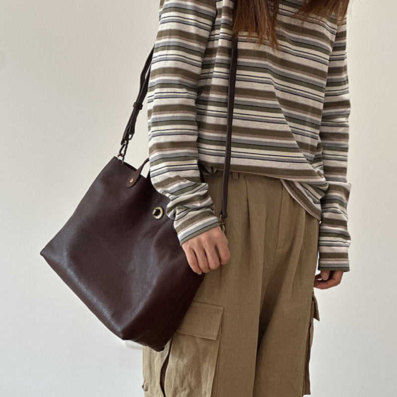 Genuine Leather Purse for Ladies, Full Grain Leather Crossbody with Removable Strap, Leather Convertible Satchel Bag