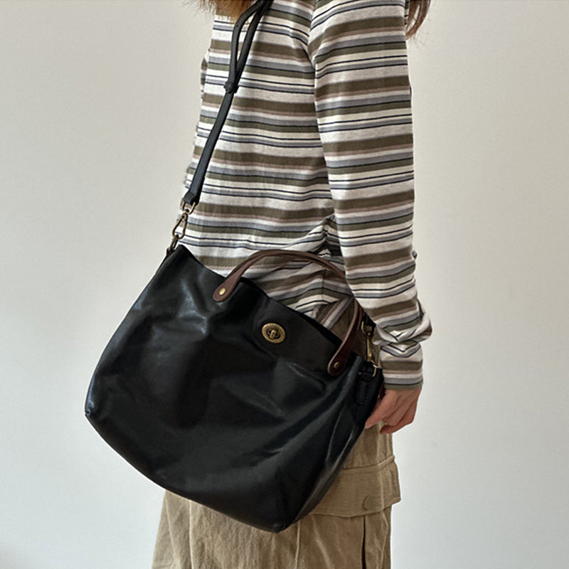 Genuine Leather Purse for Ladies, Full Grain Leather Crossbody with Removable Strap, Leather Convertible Satchel Bag