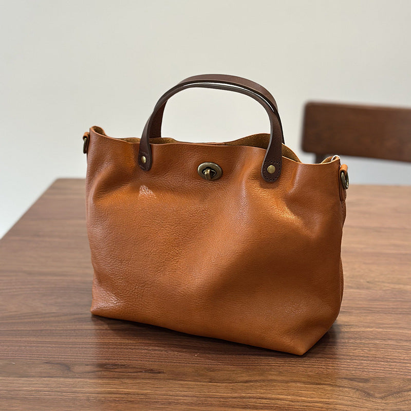 Genuine Leather Purse for Ladies, Full Grain Leather Crossbody with Removable Strap, Leather Convertible Satchel Bag