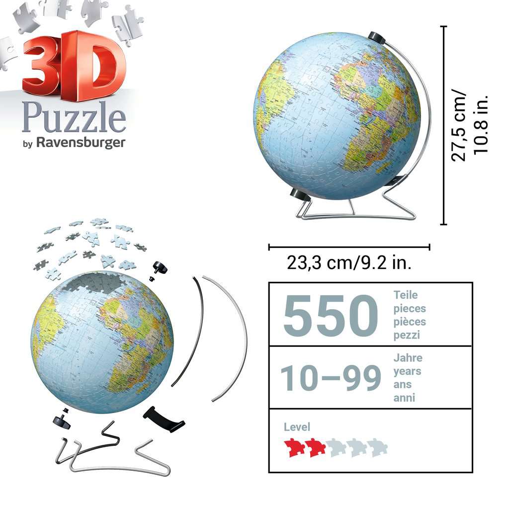World Globe with Stand 550 Piece 3D Jigsaw Puzzle Ravensburger