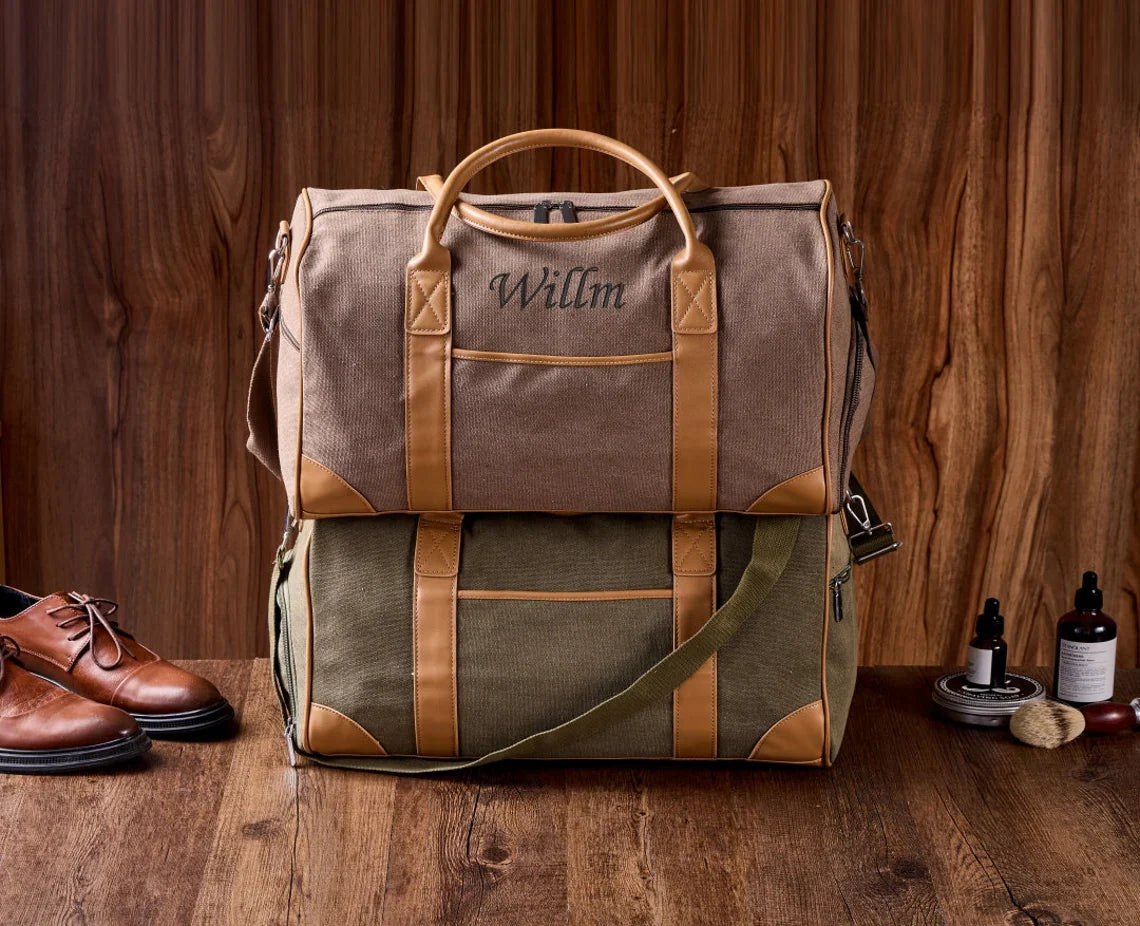 Personalized Weekender Bag with Shoes Compartment, Embroidered Travel Bag