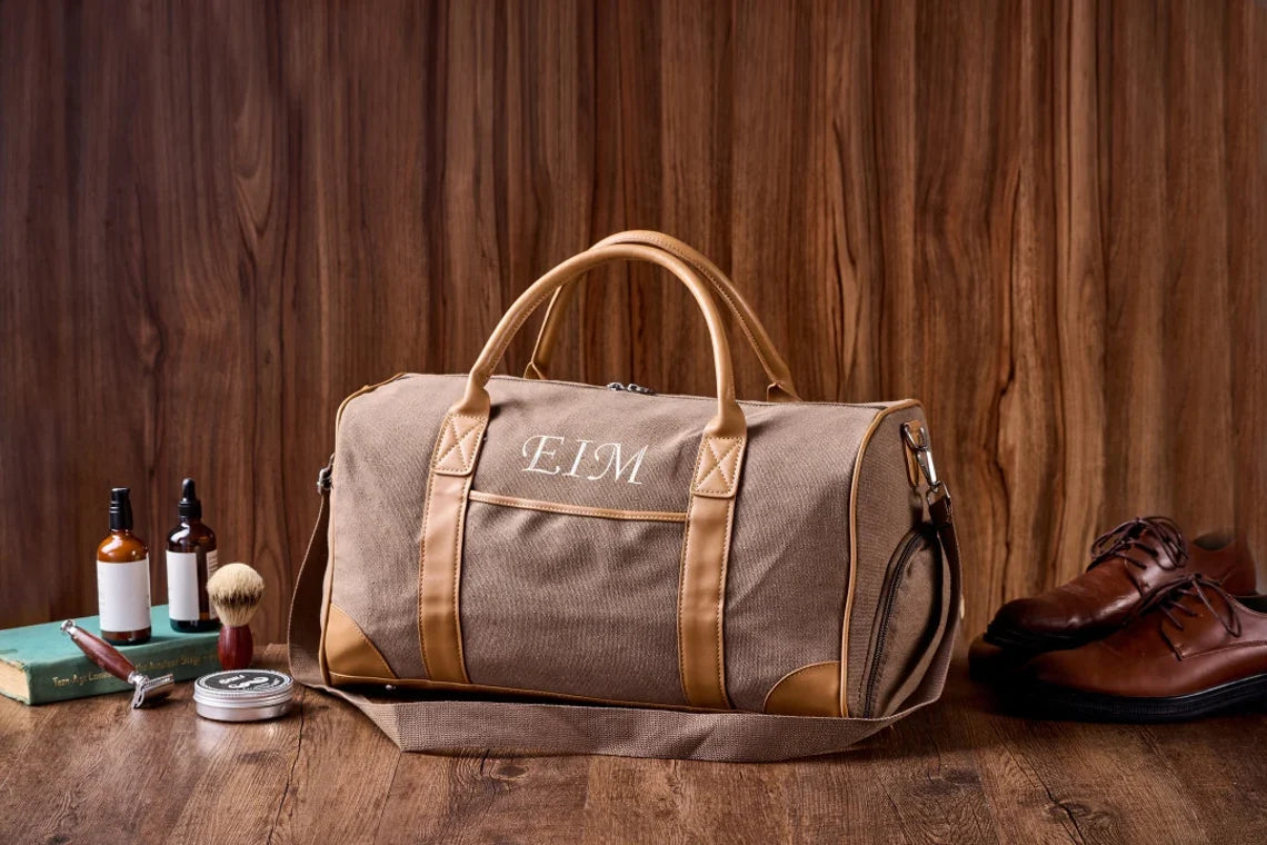 Personalized Weekender Bag with Shoes Compartment, Embroidered Travel Bag