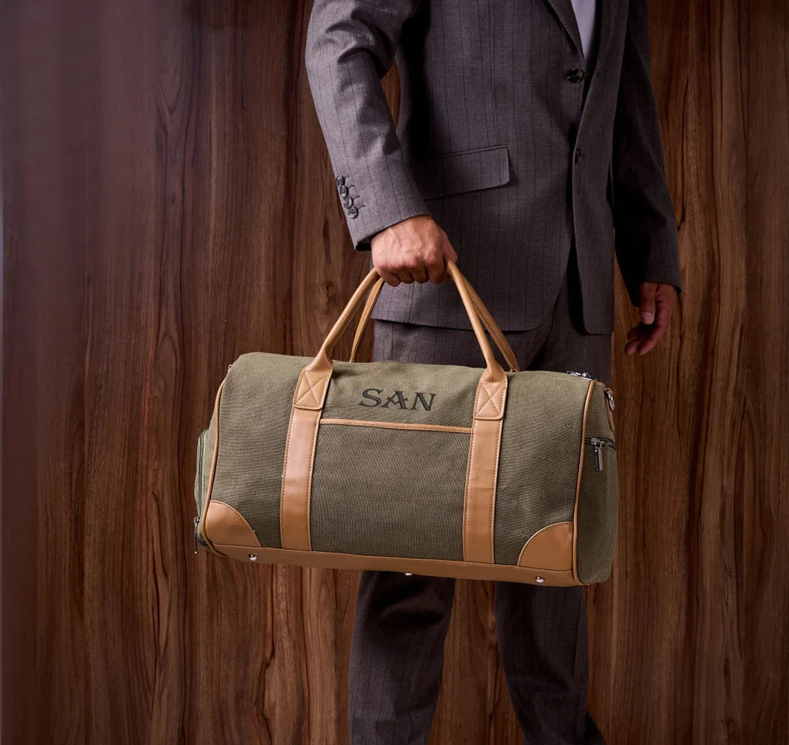 Personalized Weekender Bag with Shoes Compartment, Embroidered Travel Bag