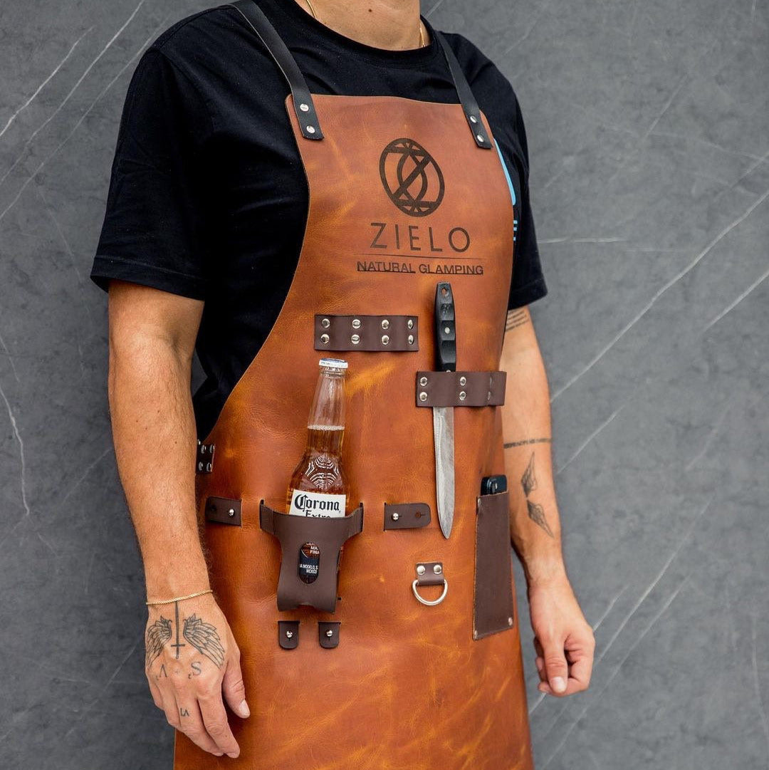 Personalized PU Leather BBQ Apron with Pockets, Custom Grill Apron for Men, Engraved Chef Gift