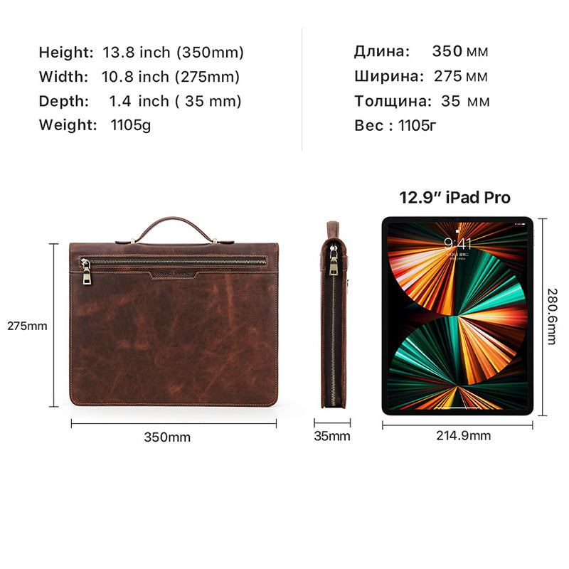Handmade Genuine Leather Case,  AirTag Compartment, Handheld Multi-Functional iPad Cover