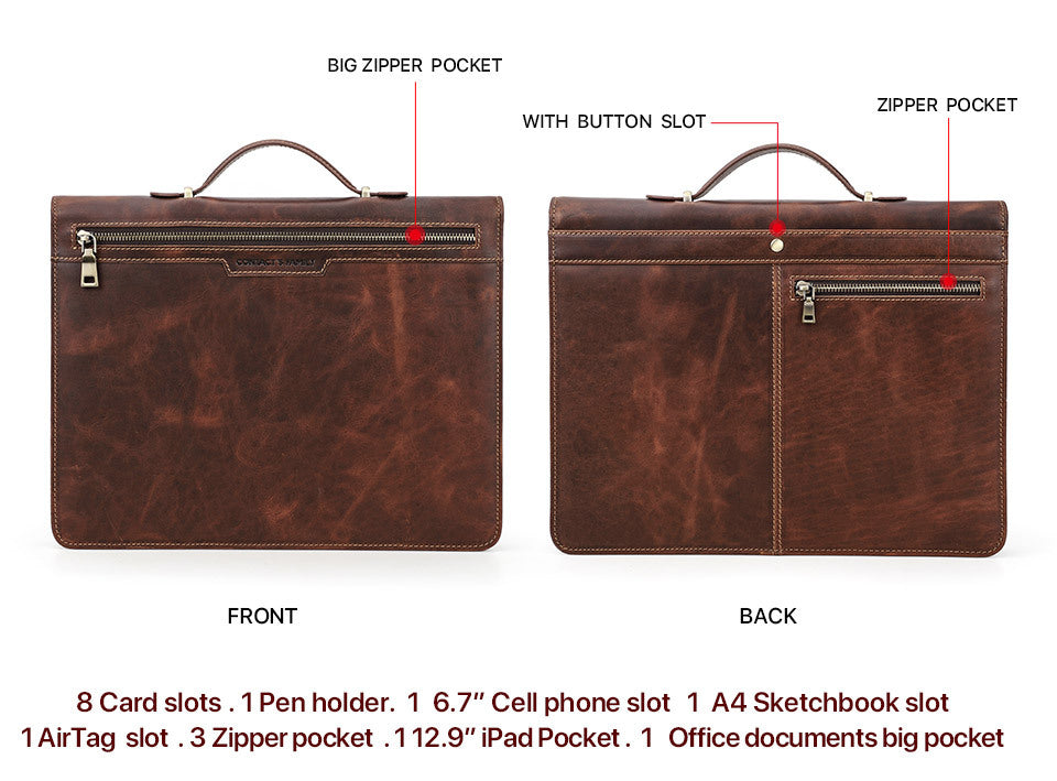 Handmade Genuine Leather Case,  AirTag Compartment, Handheld Multi-Functional iPad Cover